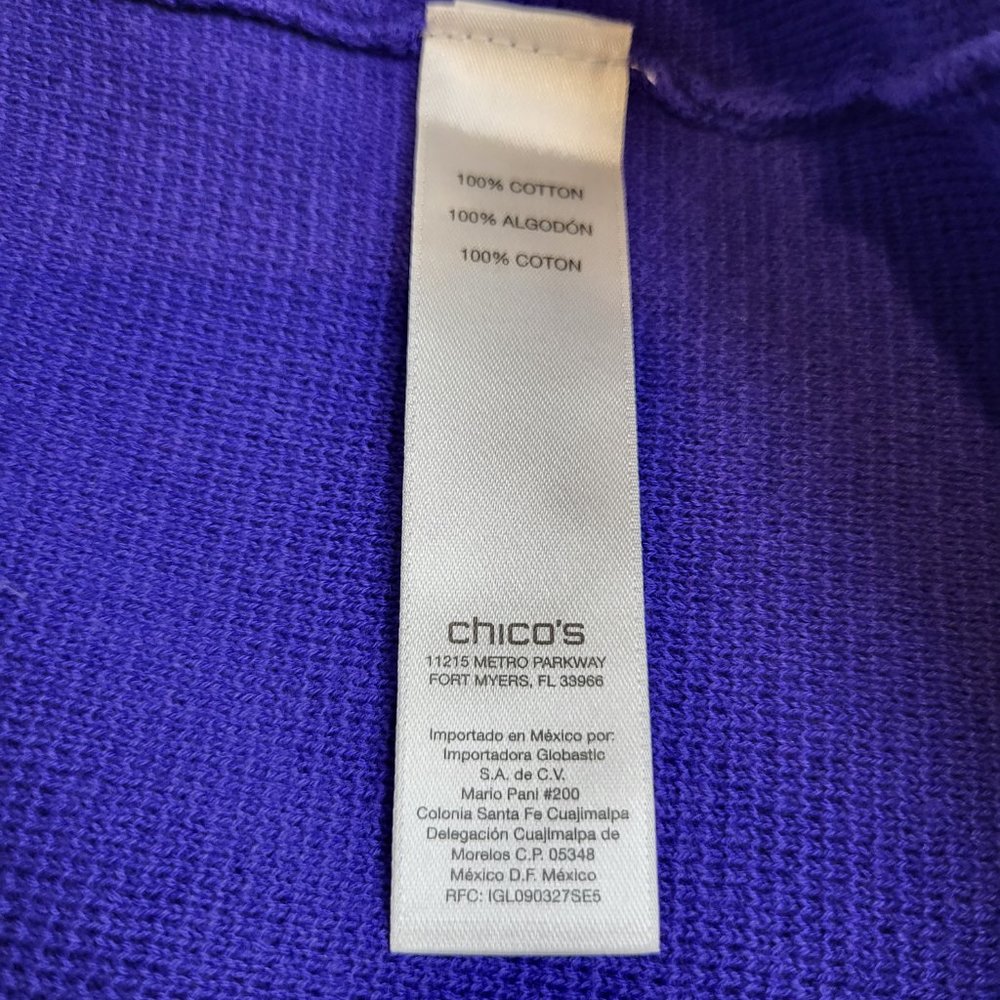 Chico's Royal Purple Open Front Cotton Knit Sweater, Size 2 Medium, EUC - Picture 10 of 11
